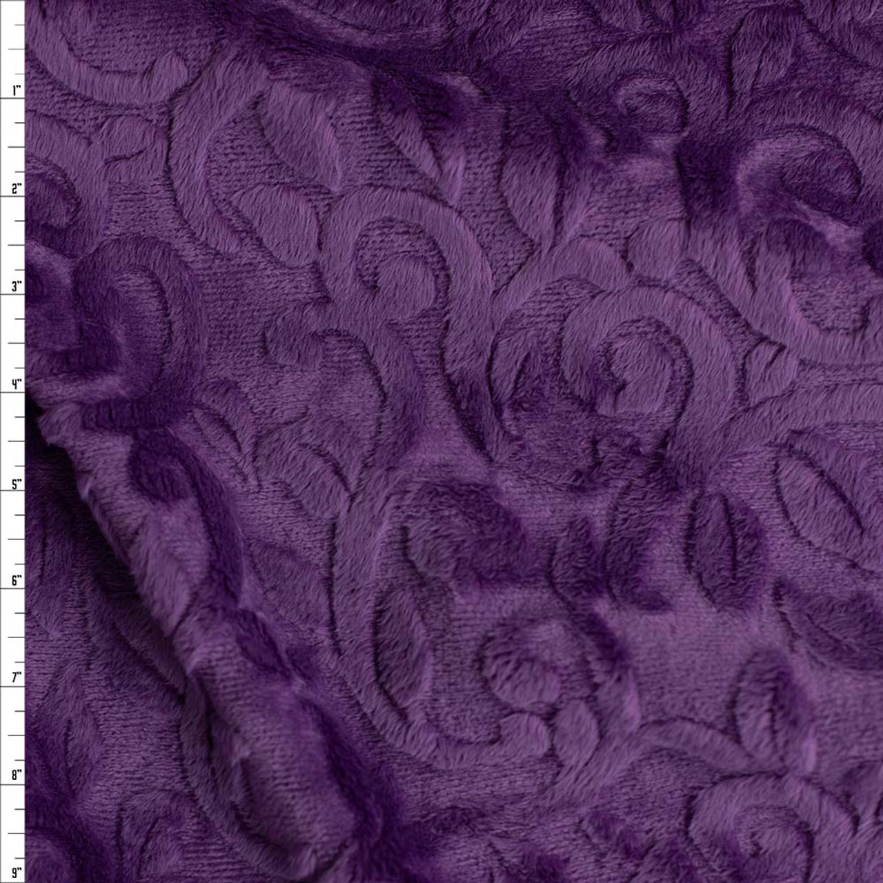Cali Fabrics Dusty Purple Vines and Scrollwork Embossed Cuddle Fur Fabric  by the Yard