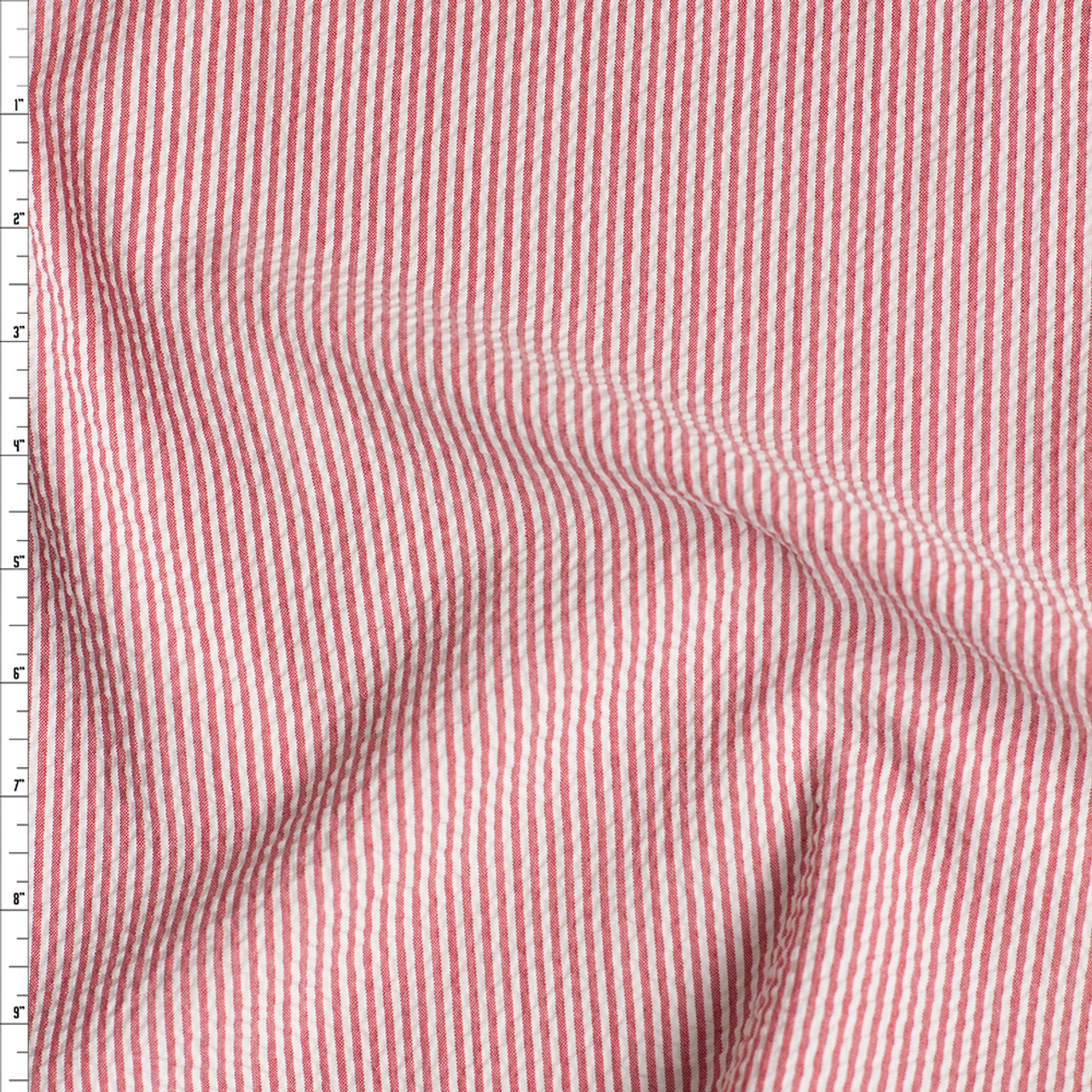 Cali Fabrics Red and White Vertical Stripe Seersucker Fabric by
