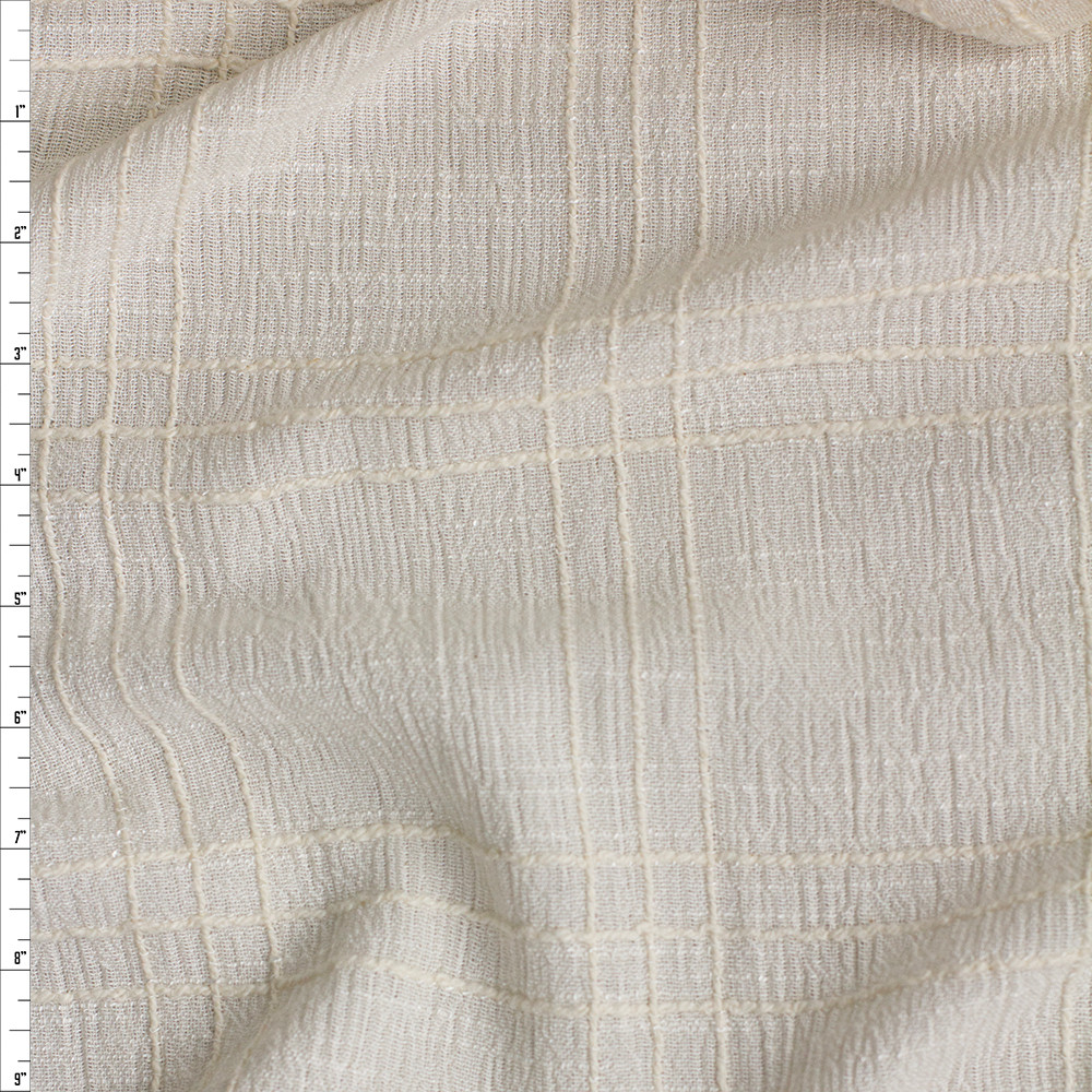Cali Fabrics Ivory on Ivory Plaid Midweight Embroidered Rayon Gauze ...