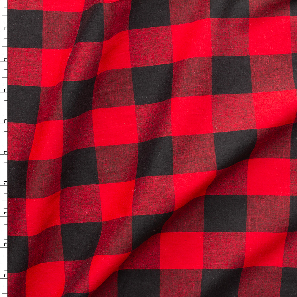 Cali Fabrics Red And Black Plaid Cotton Shirting #27429 Fabric by