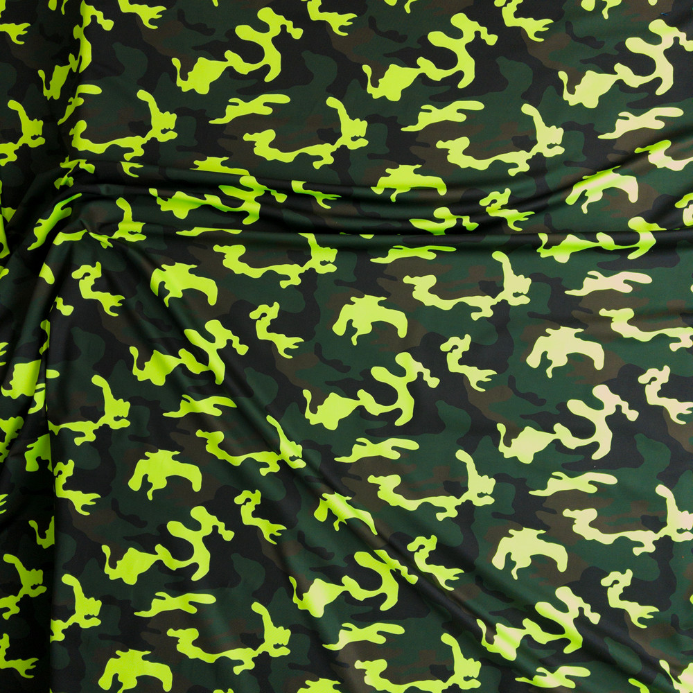 Cali Fabrics Neon Green Camouflage Designer Nylon/Spandex #28217