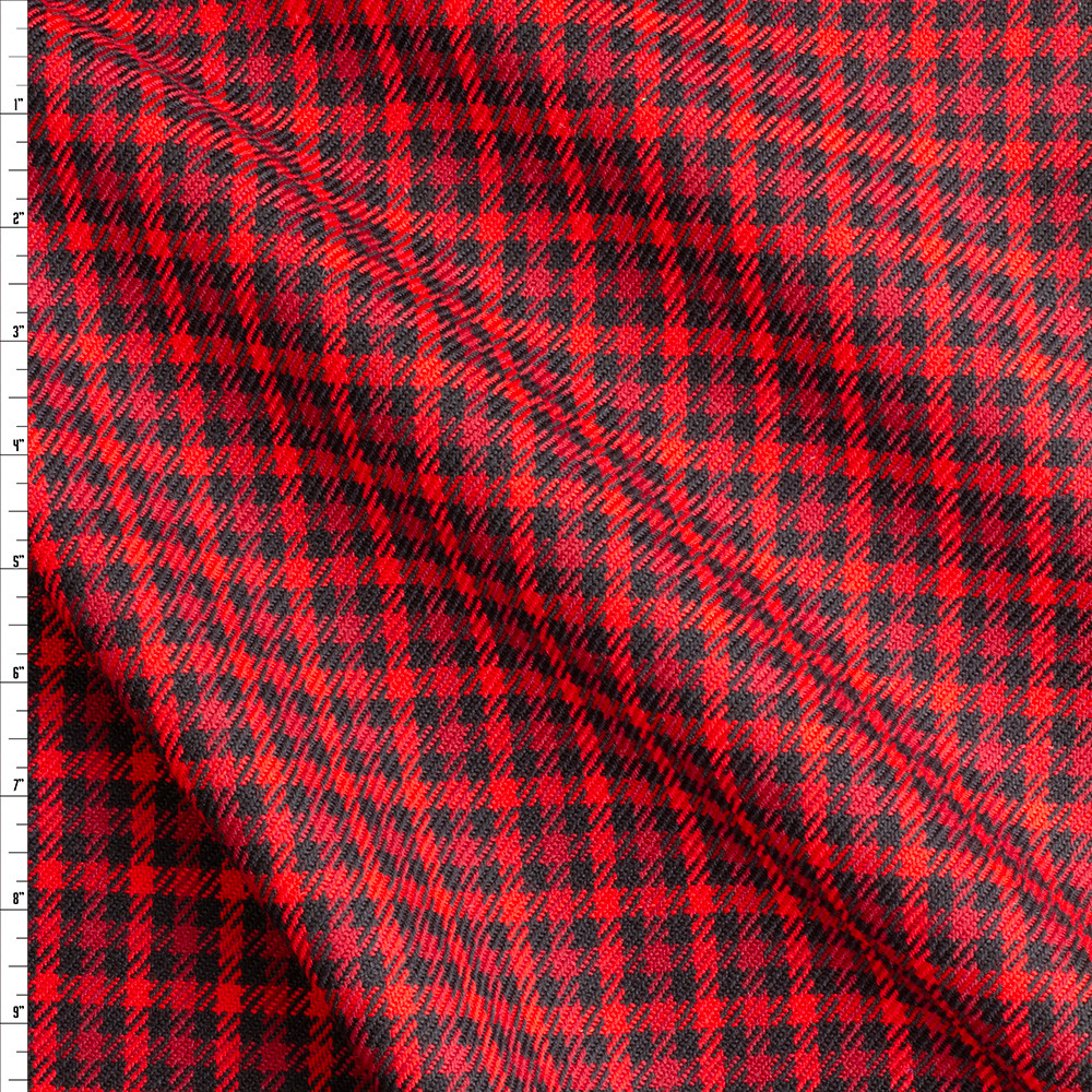 Cali Fabrics Red, Wine, And Black Check Plaid Italian Twill Weave