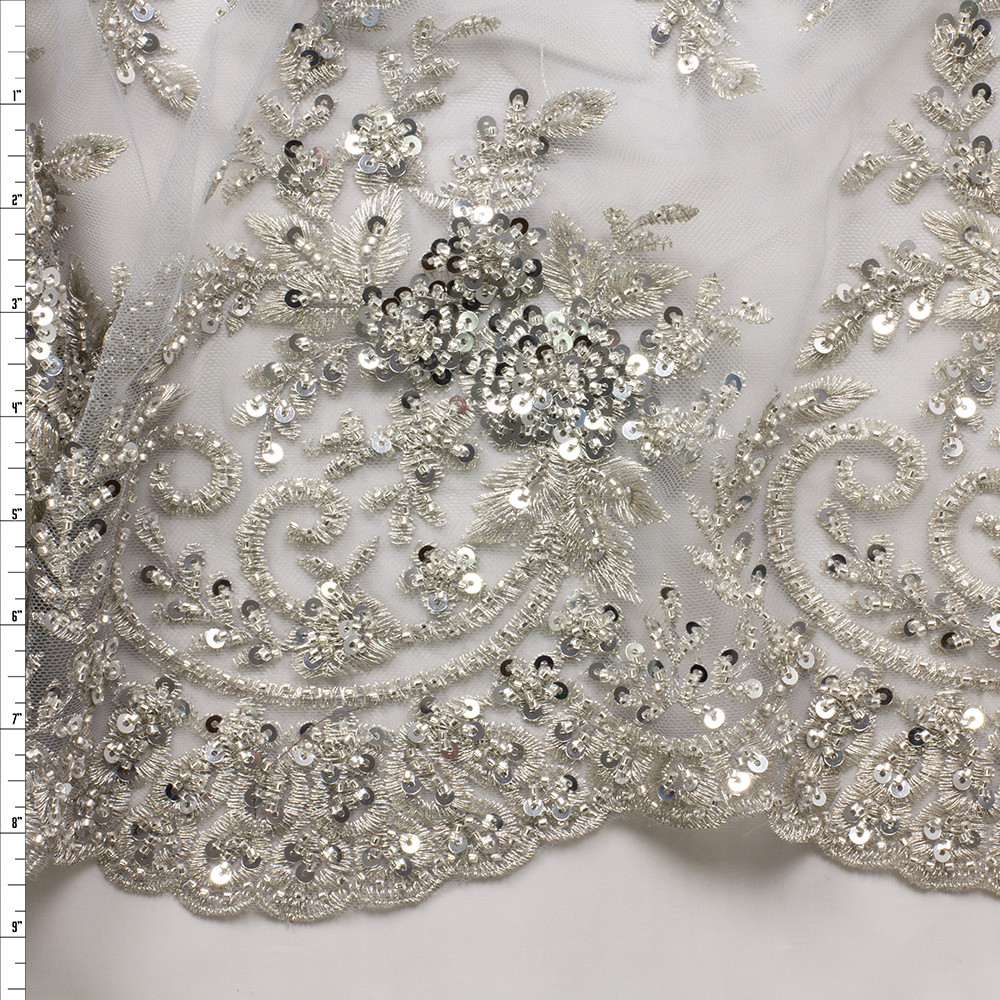 Silver Beaded Bridal Lace #28848 Silver Beaded Bridal Lace #28848