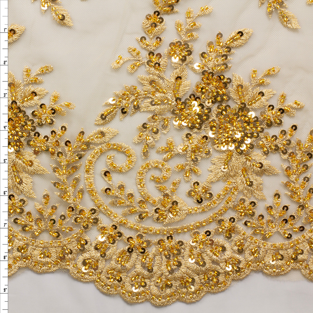 Cali Fabrics Gold Beaded Bridal Lace #28851 Fabric by the Yard