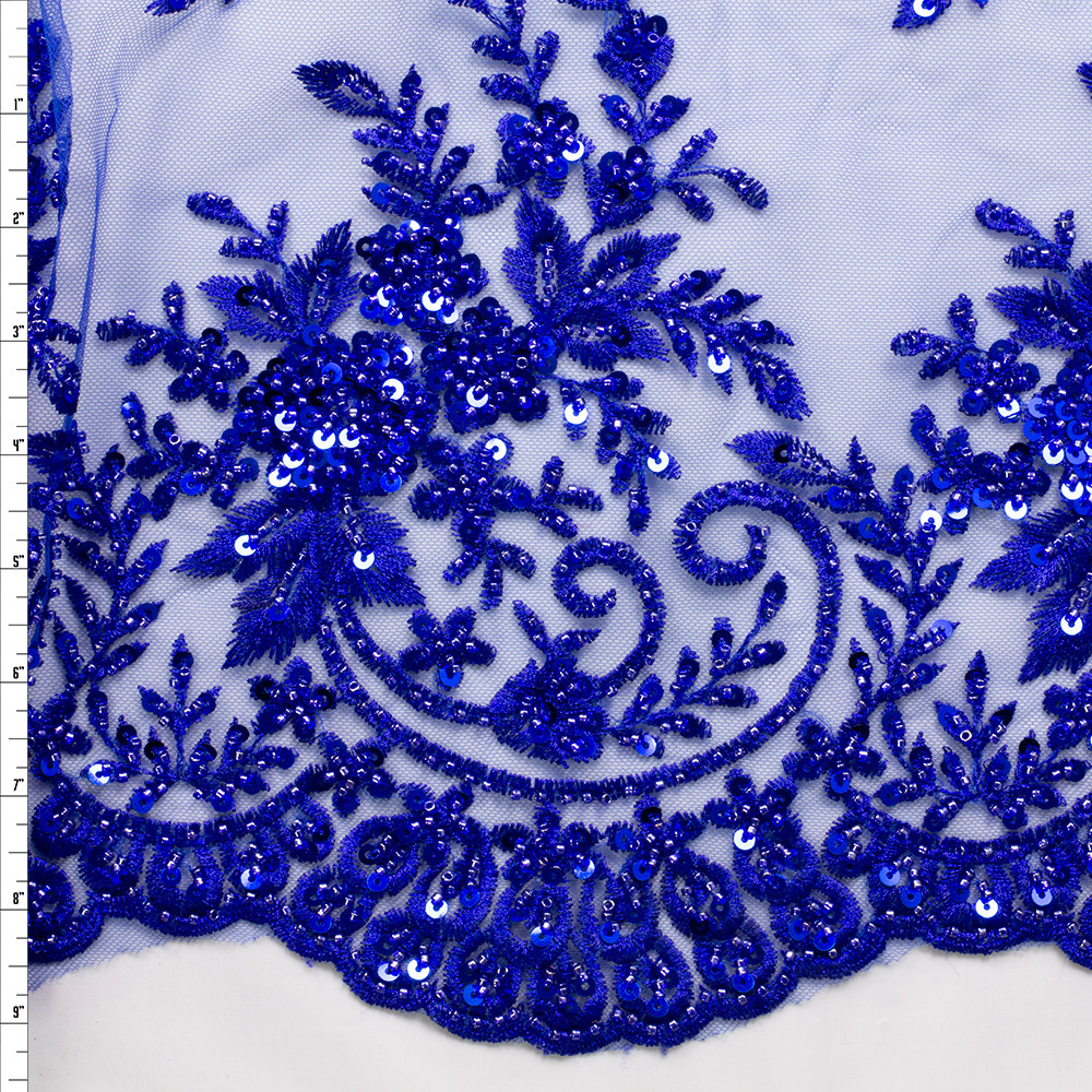 Cali Fabrics Royal Blue Beaded Bridal Lace #28853 Fabric by the Yard