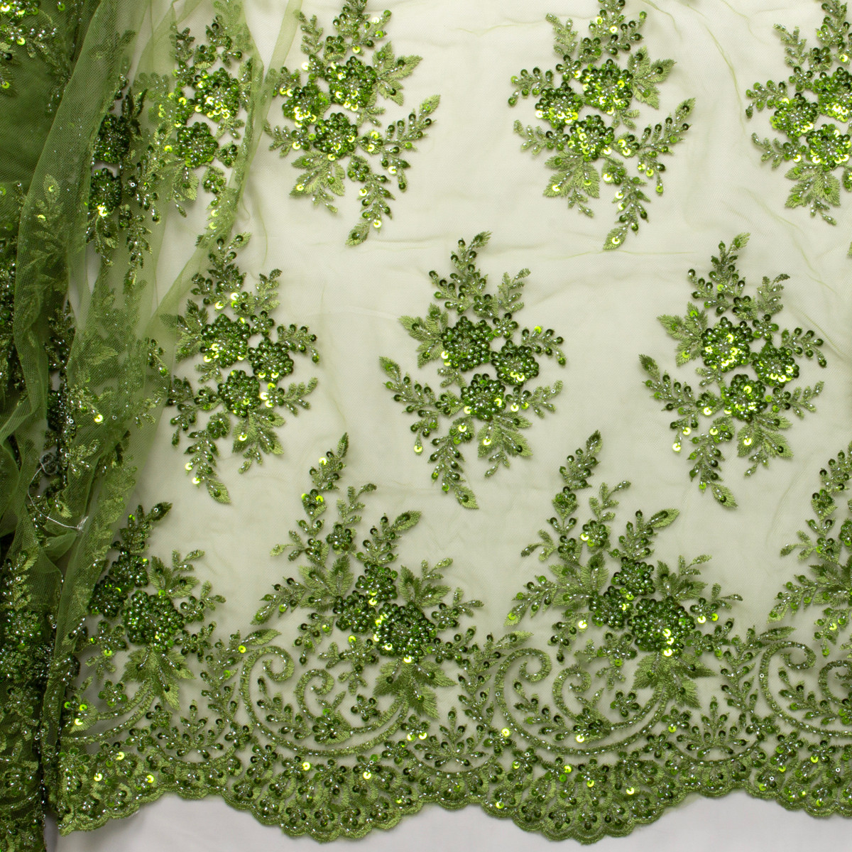 Cali Fabrics Olive Green Beaded Bridal Lace #28855 Fabric by the Yard Cali Fabrics Olive Green Beaded Bridal Lace #28855 Fabric by the Yard
