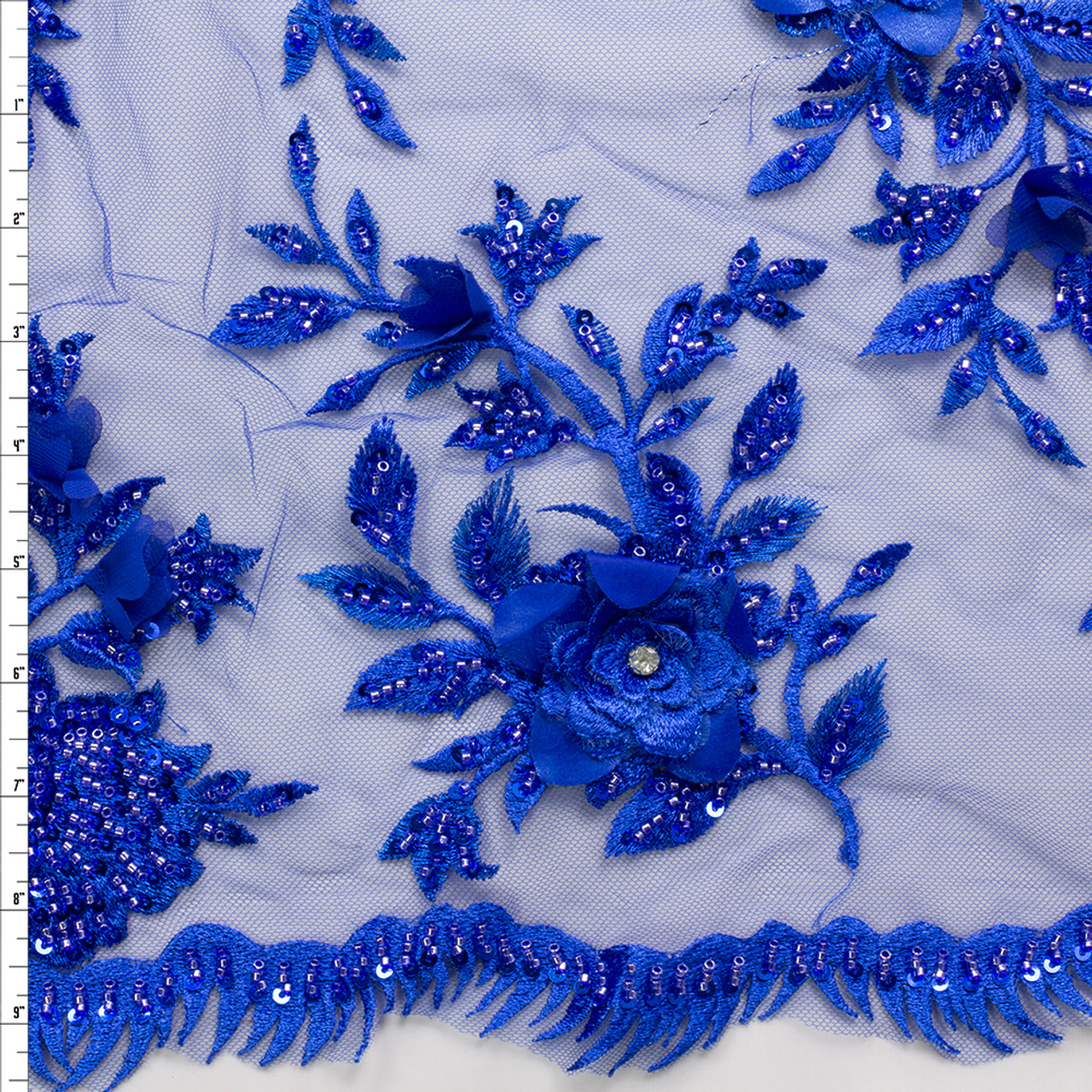 Cali Fabrics Royal Blue Rhinestone Rose Beaded Bridal Lace #28864