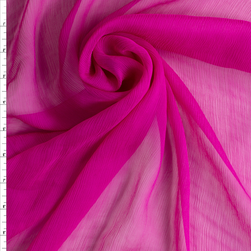Cali Fabrics Fuchsia Crinkle Silk Chiffon #29217 Fabric by the Yard