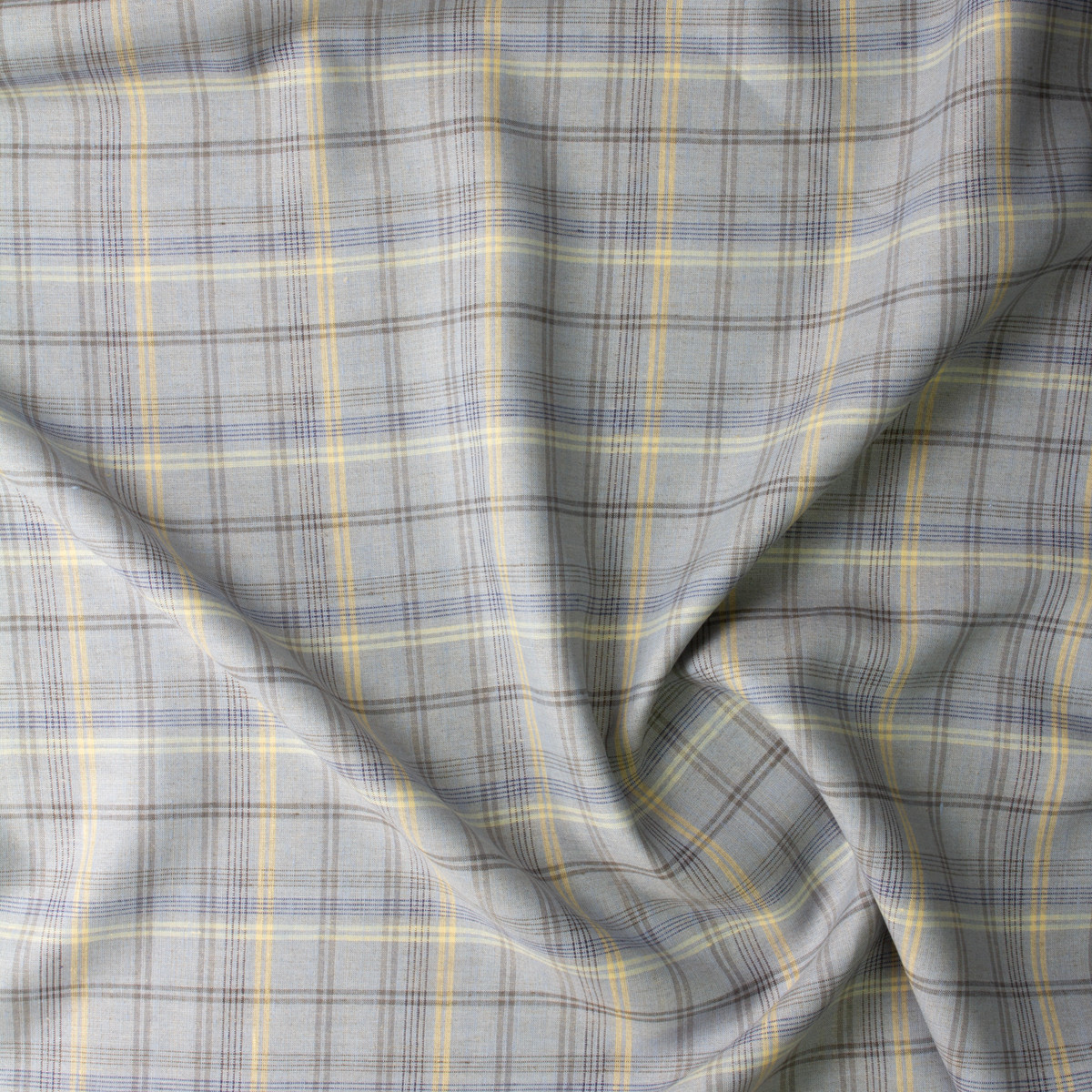 Cali Fabrics Sky, Ivory, and Grey Plaid Linen #30280 Fabric by the Yard