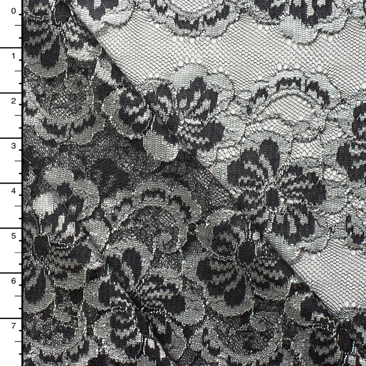 Cali Fabrics | Black and Silver Floral Stripe Lace #15171