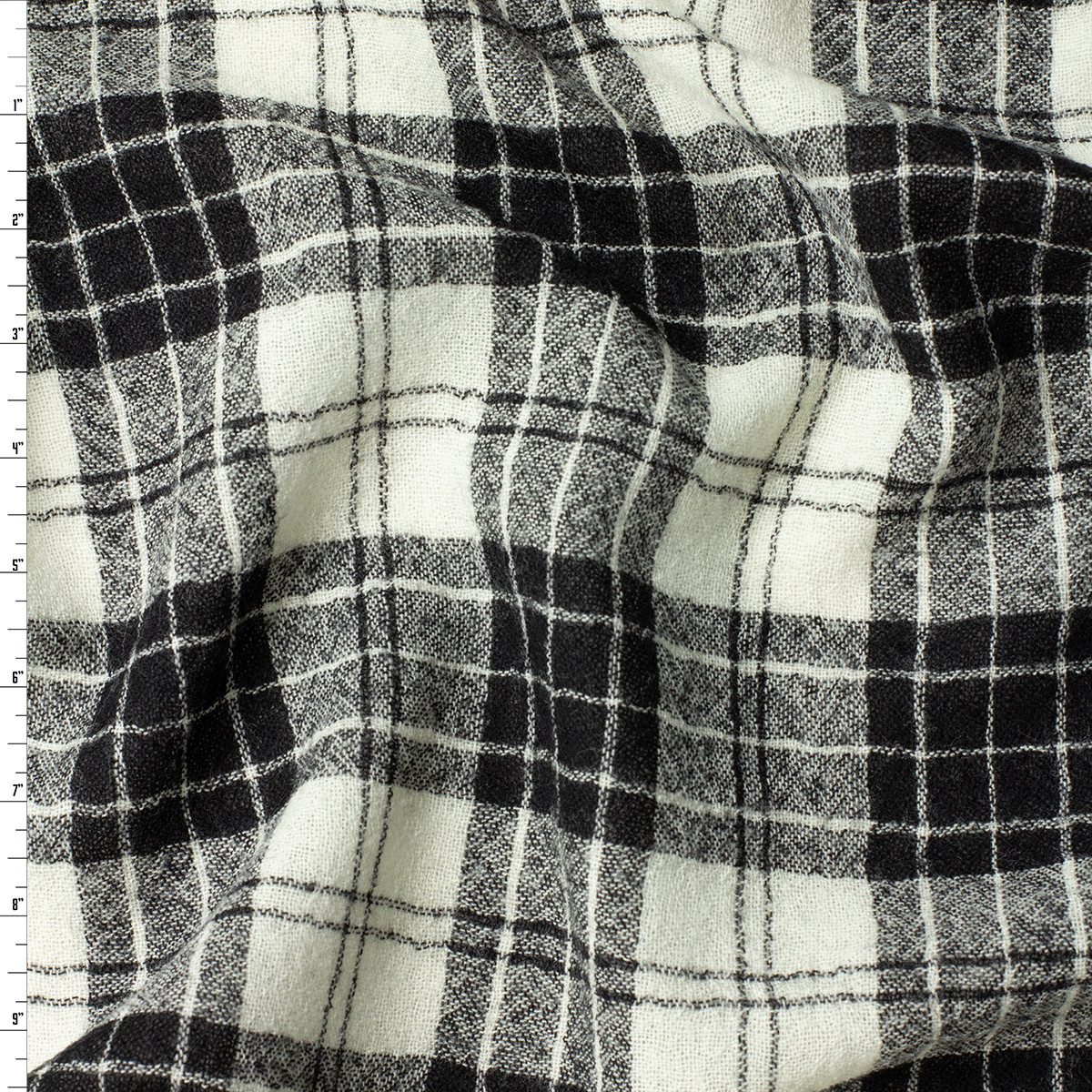 Cali Fabrics Black and Offwhite Plaid Open Weave Wool Bouclé 