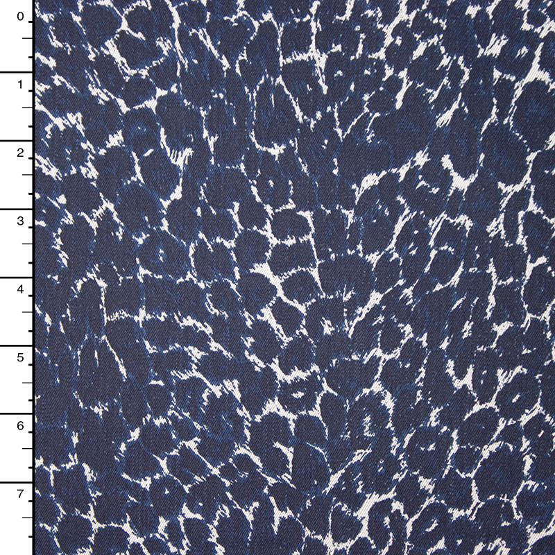 Cali Fabrics Blue and White Leopard Print Designer Stretch Denim
