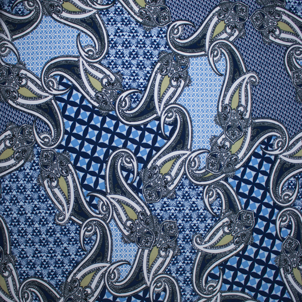 Cali Fabrics | Blue Paisley Patchwork Stretch ITY Print