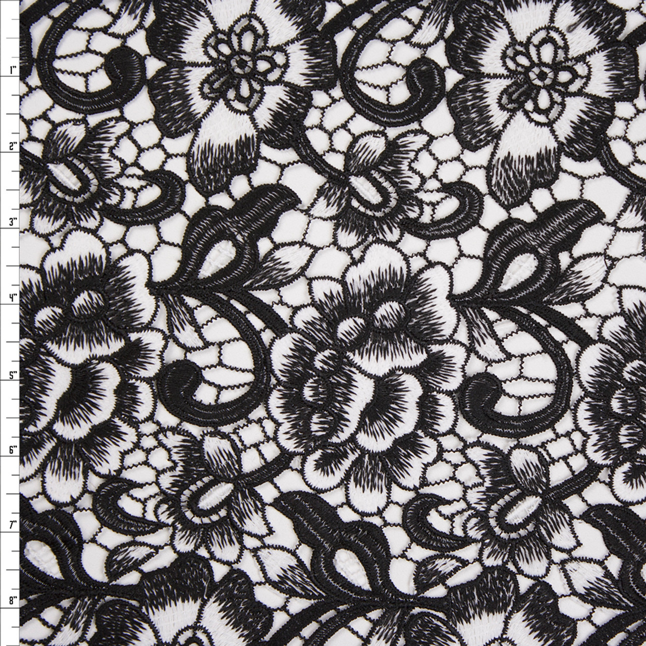 Lace Black Floral Paisley Design 60 Wide Polyester/Blend Dutch Lace Fabric  by the Yard (7334T-7C)