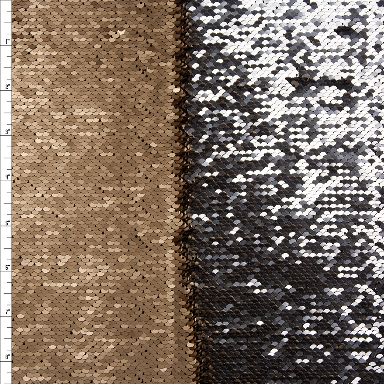 Multi-Color Fabric - Lt Gold/Silver/Black - Feather Shape Sequins