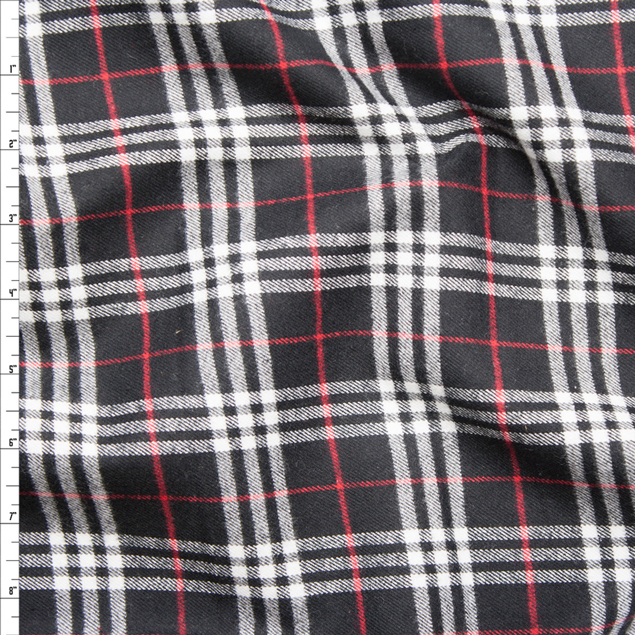 Flannel Plaid Black Red Gray White Cotton Flannel Fabric Print by Yard  D278.39 