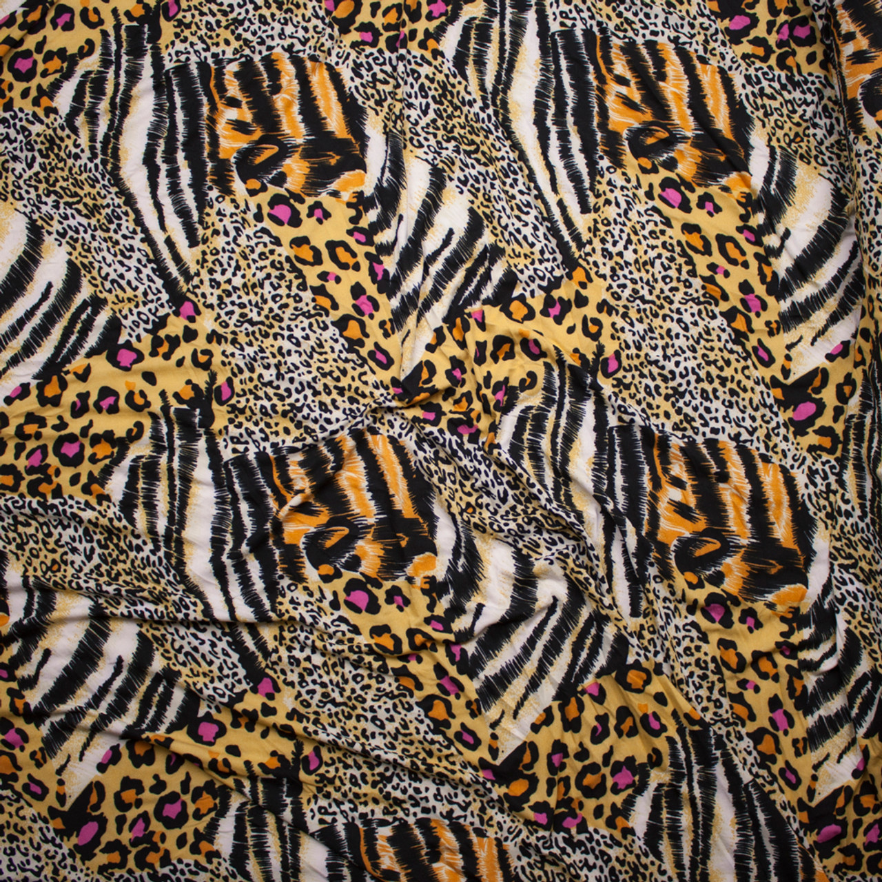 Black, Yellow, and Hot Pink Mixed Animal Print Double Brushed Poly Spandex  Knit