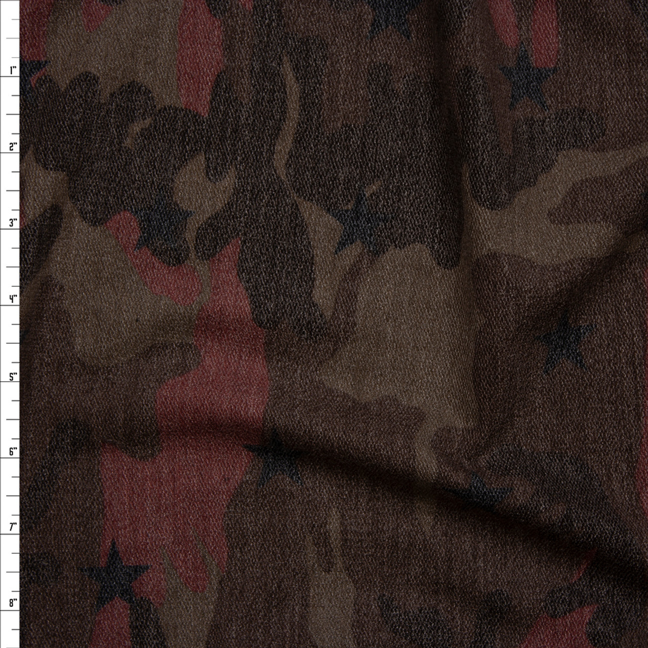 Cali Fabrics Burgundy and Brown Camouflage with Black Stars Loop ...