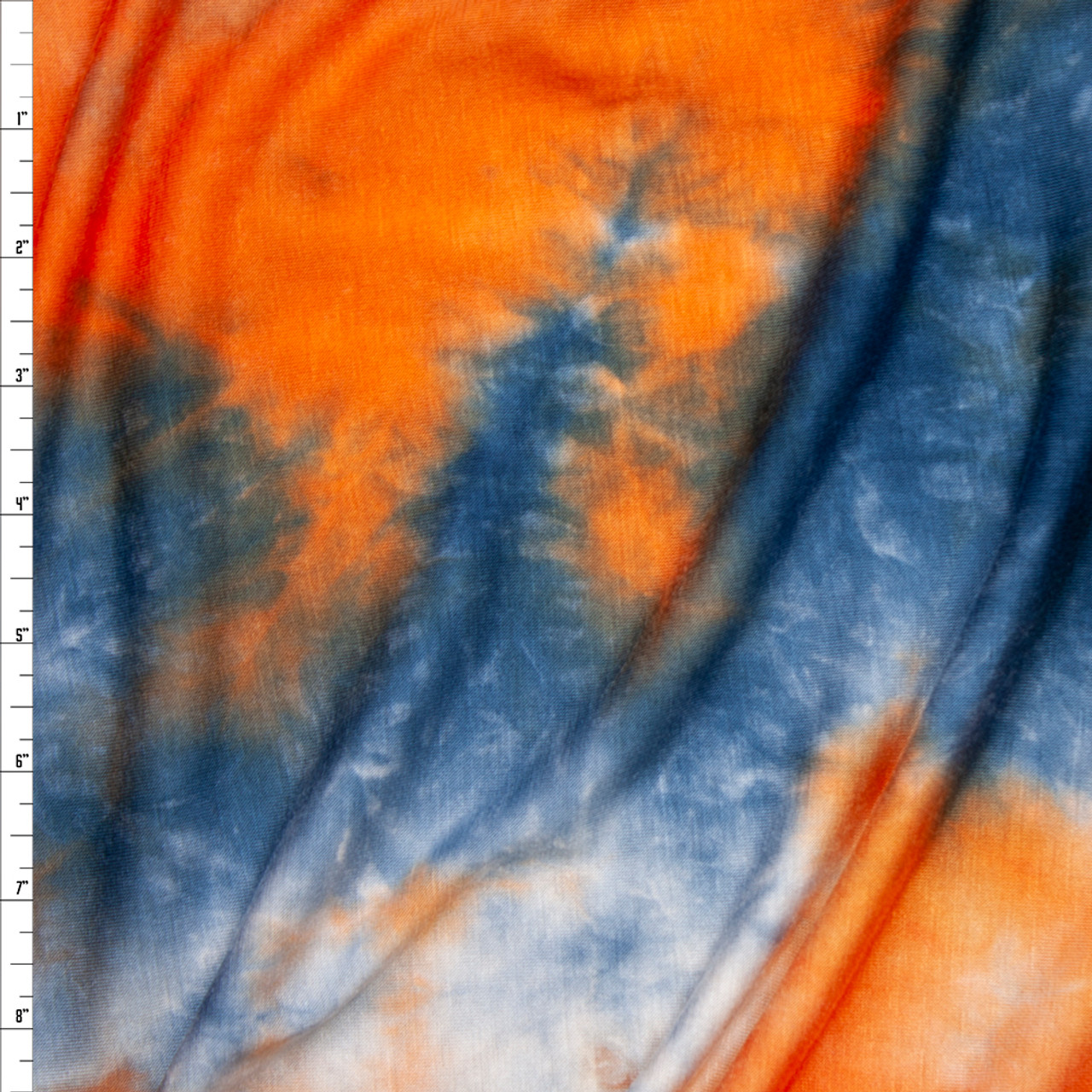 Cali Fabrics Ocean Blue Bright Orange And White Tie Dye Rayon Lycra Jersey Knit Fabric By The Yard 