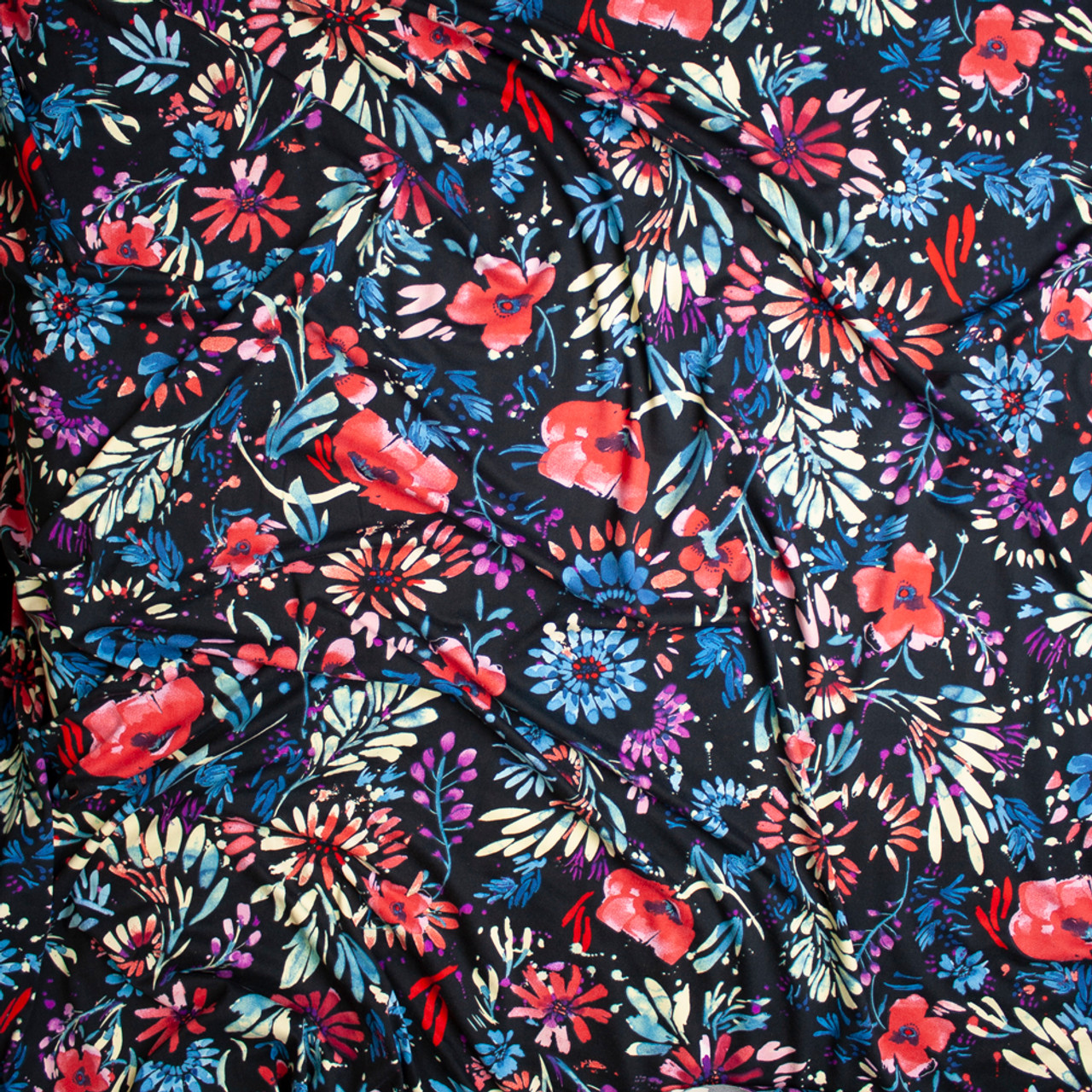 Cali Fabrics Dark Navy, Blue, and Pink Firework Floral Double Brushed ...