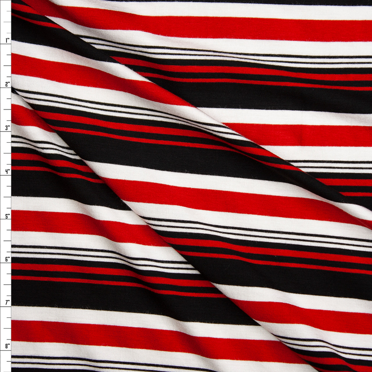 Cali Fabrics Red Black And White Horizontal Stripe Stretch Rayon
