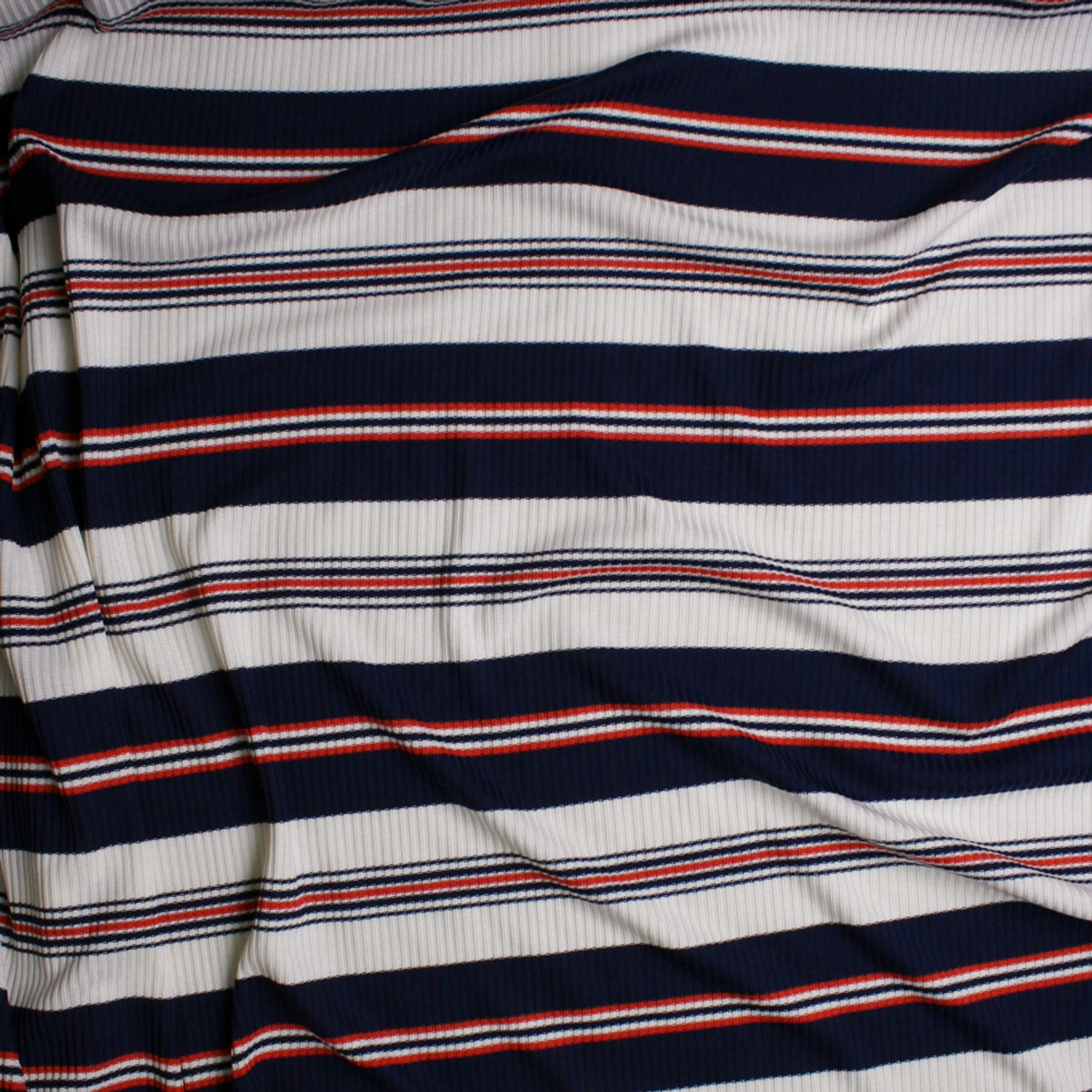 Cali Fabrics Navy, White, and Orange Horizontal Stripe Ribbed Sweater ...