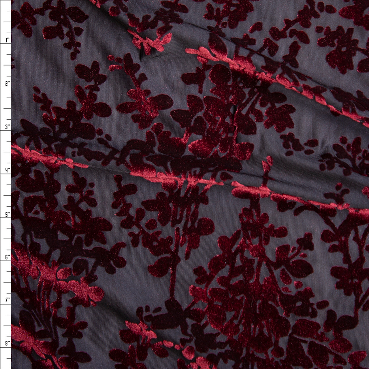 Black FLORAL Burnout Silk Velvet Fabric