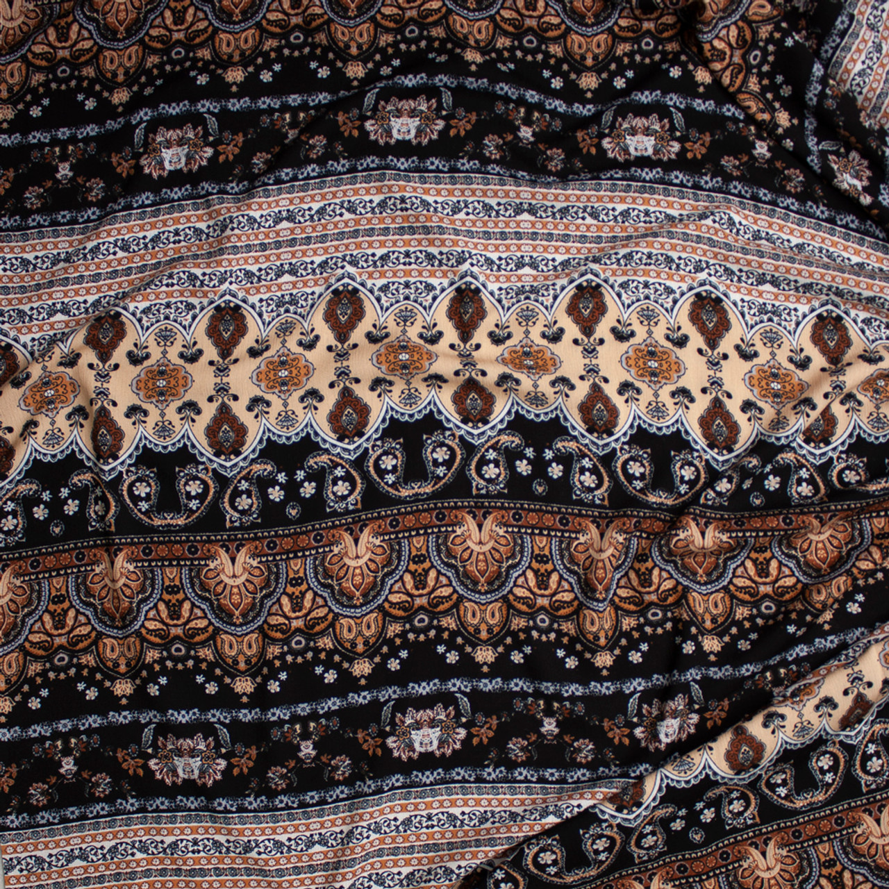 Cali Fabrics Brown, Tan, and Black Bohemian Stripe Rayon Gauze Print ...