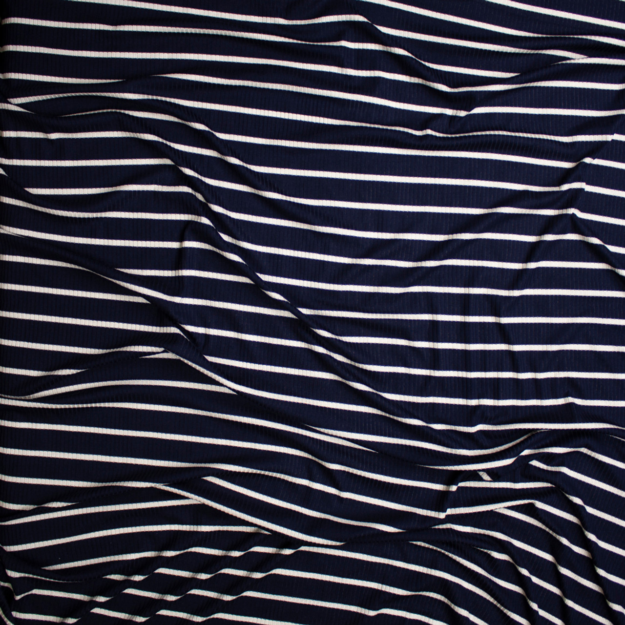 Cali Fabrics White on Navy Horizontal Pencil Stripe Stretch Rayon ...