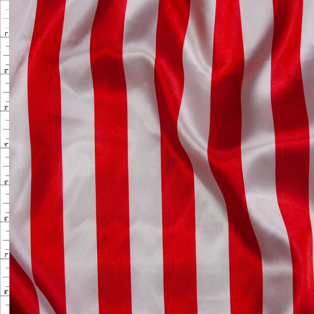 Red and White 1” Vertical Stripe Lightweight Satin Print