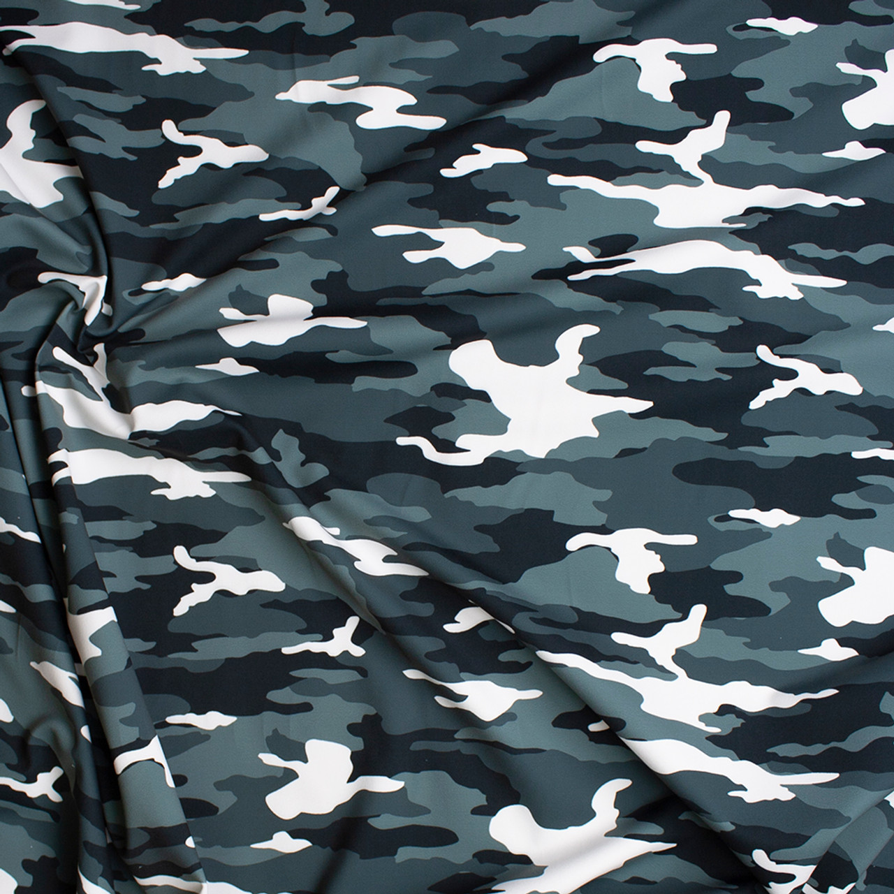 Cali Fabrics Black, White, and Grey Camouflage Print Stretch Supplex ...