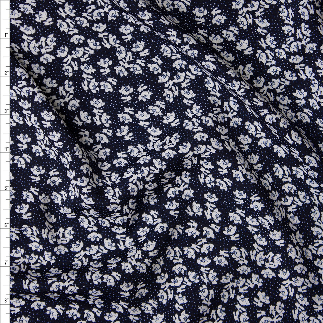 Cali Fabrics Offwhite Small Floral on Navy Georgette Print Fabric by ...
