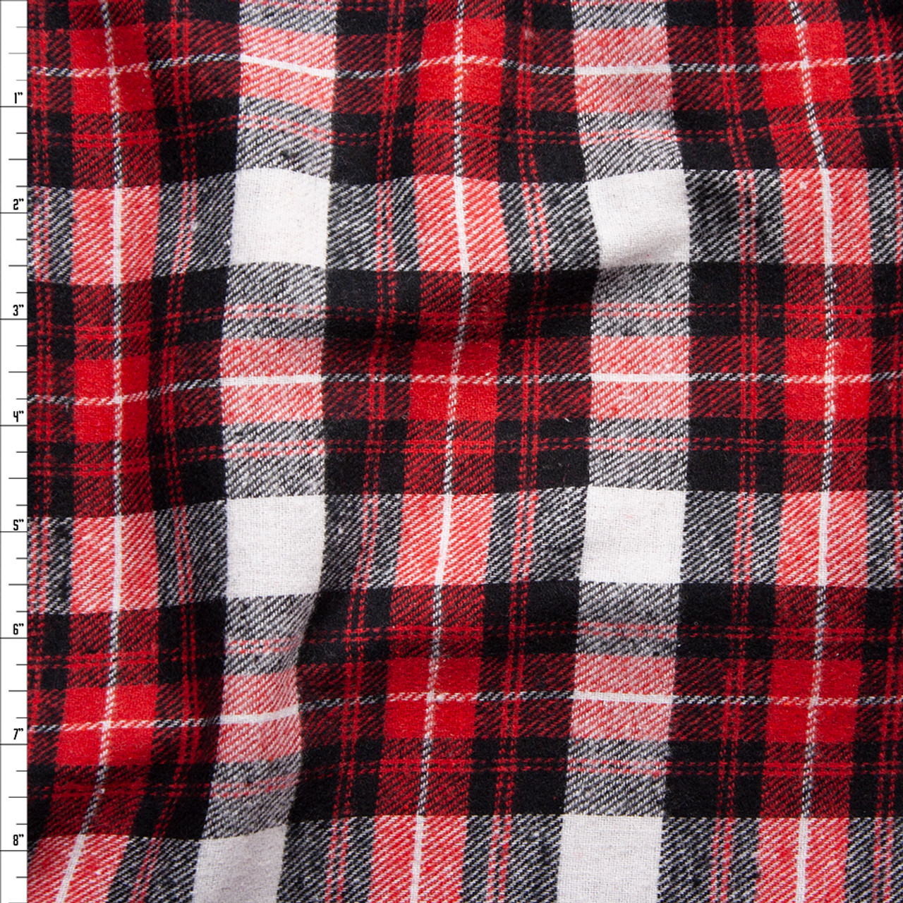 Cali Fabrics  White Red  and Black  Plaid Midweight Flannel  