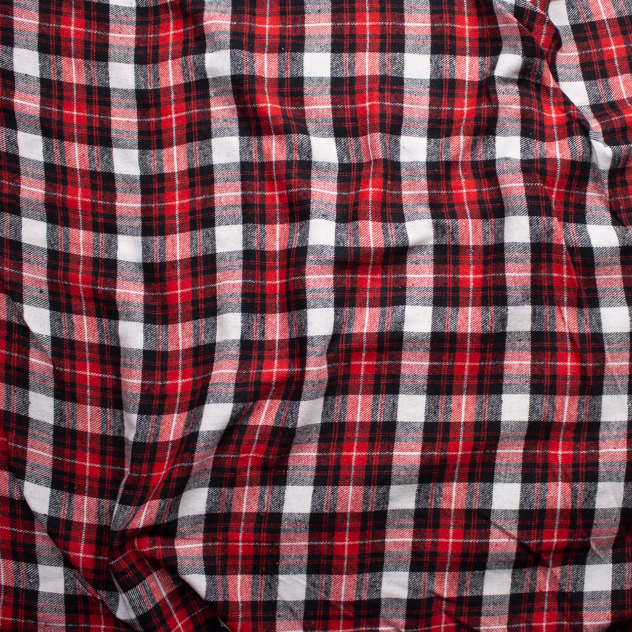 Cali Fabrics  White Red  and Black  Plaid Midweight Flannel  