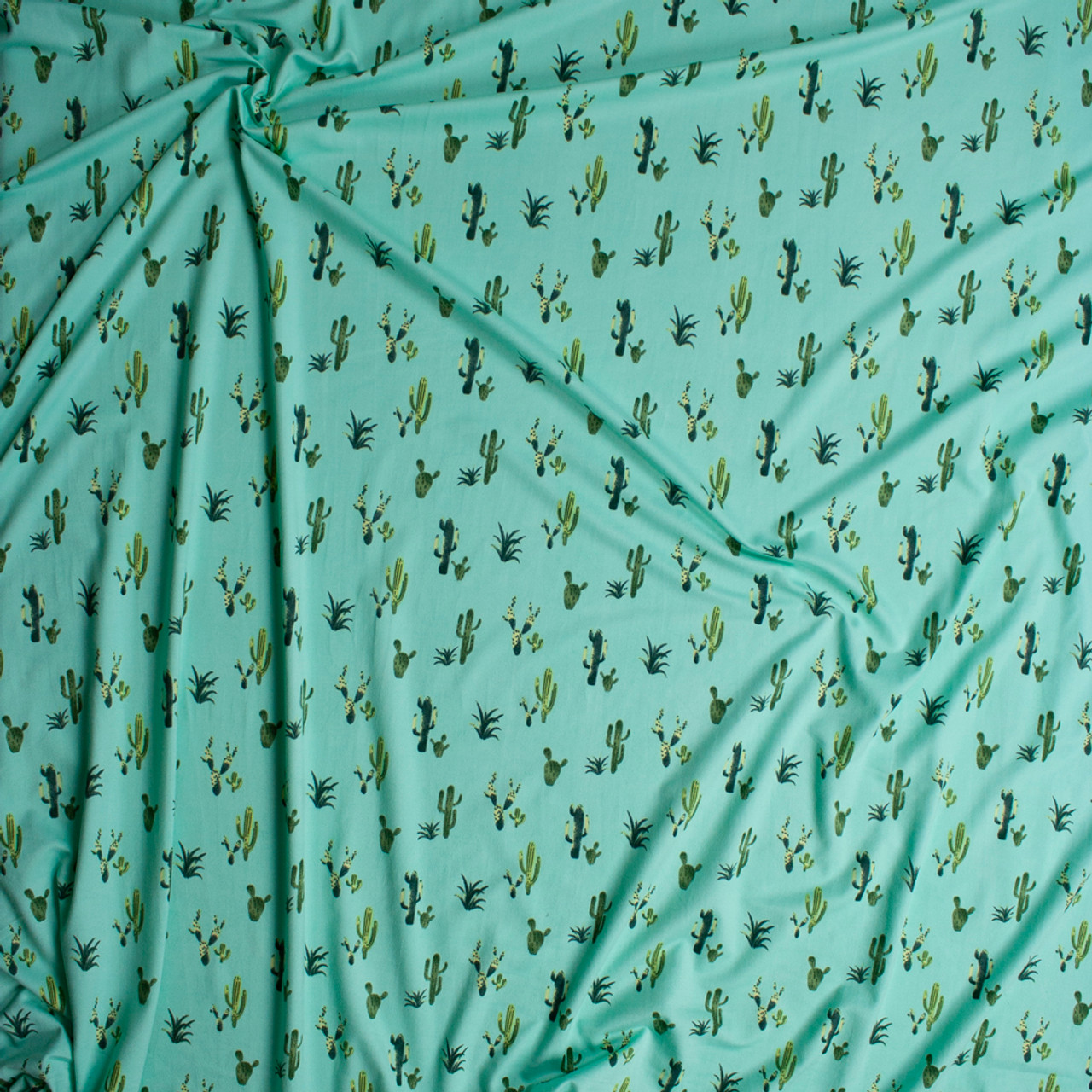 Cali Fabrics Green Cactus on Mint Double Brushed Poly/Spandex Knit ...