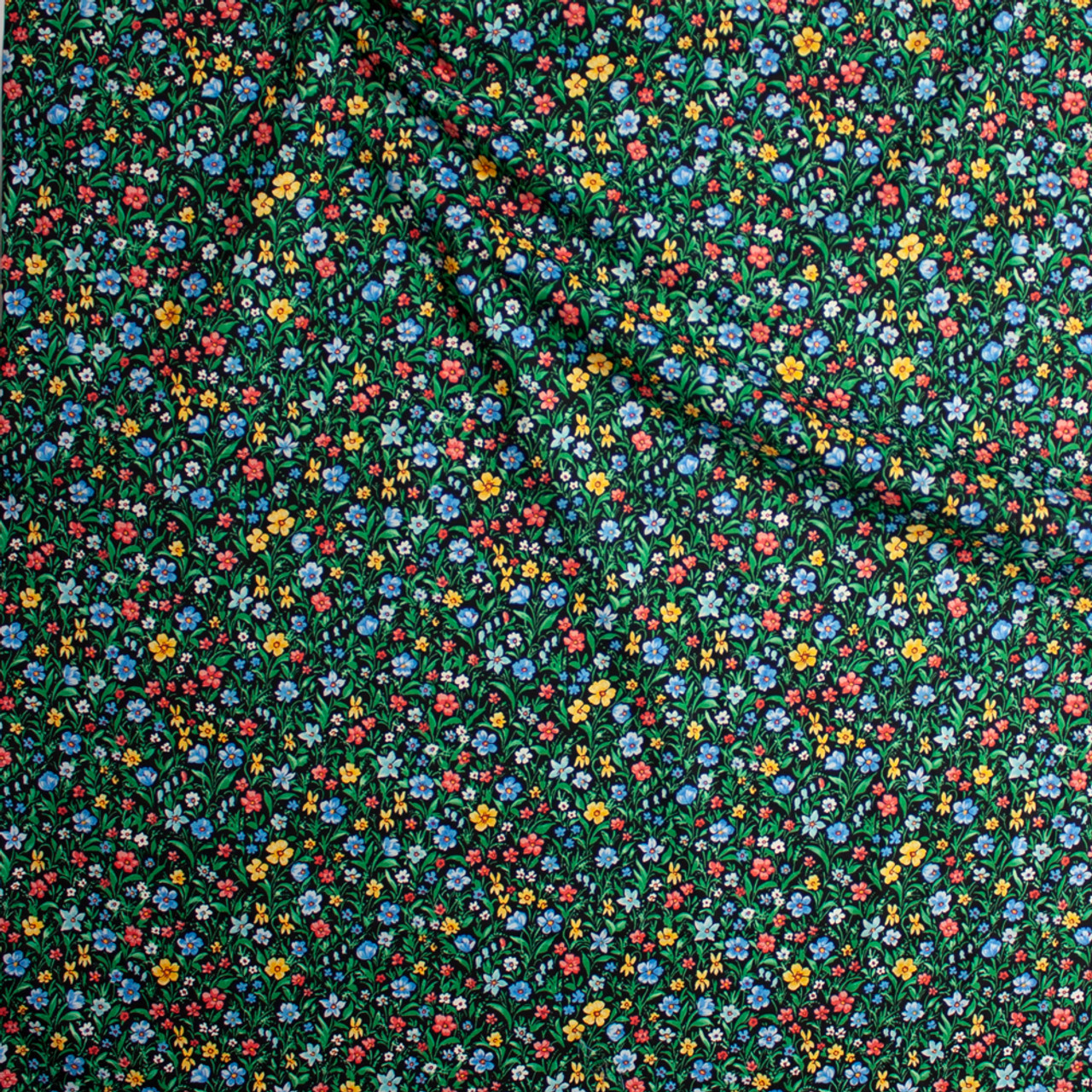 Cali Fabrics Red, Yellow, Blue, and Green Spring Floral on Black ...