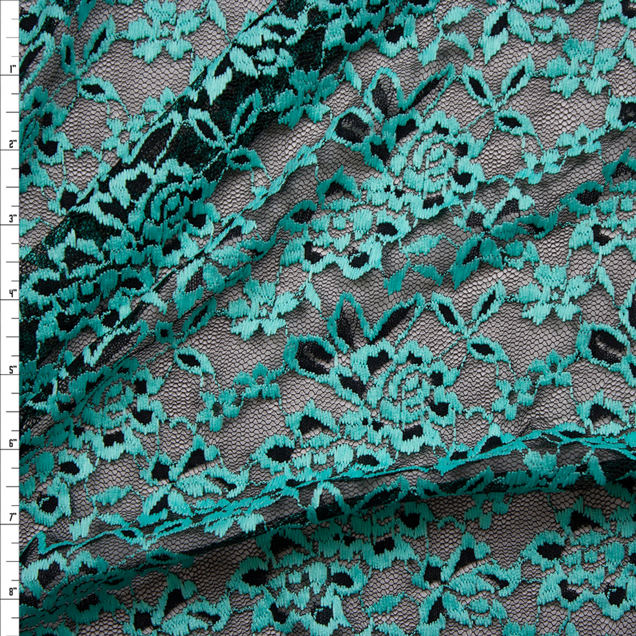 Cali Fabrics Mint on Black Floral Lace Fabric by the Yard