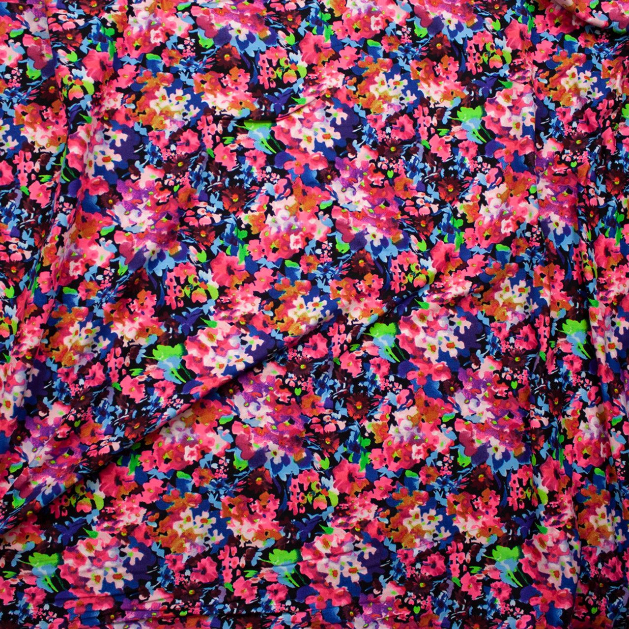 Cali Fabrics Neon Floral on Black Double Brushed Poly/Spandex Knit ...