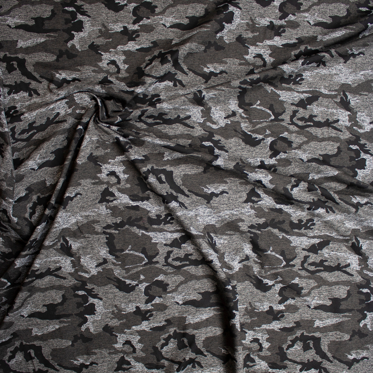 Cali Fabrics Charcoal Camouflage Brushed Athletic Knit Fabric by the Yard