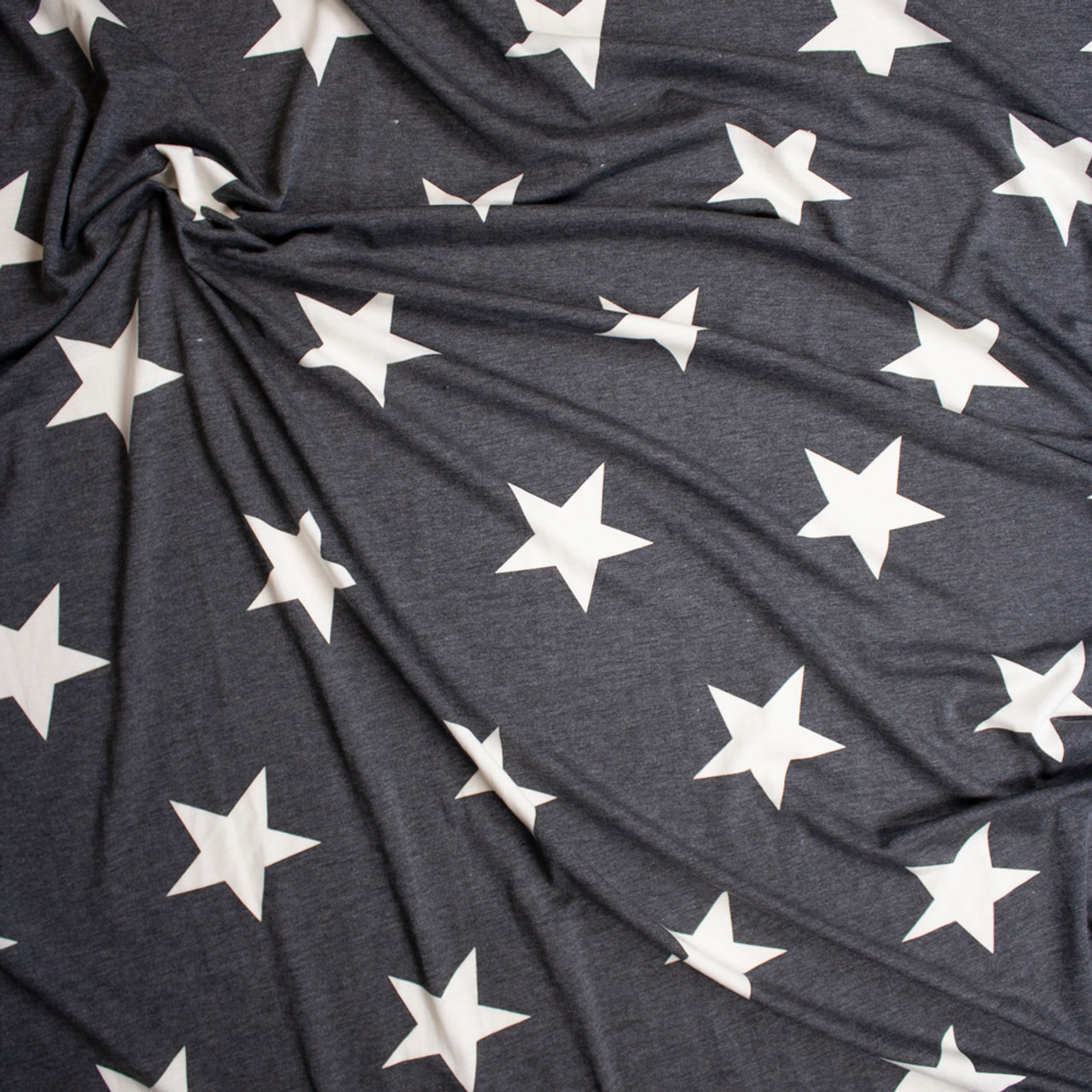 Cali Fabrics Large White Stars on Charcoal Grey Poly/Rayon French Terry ...
