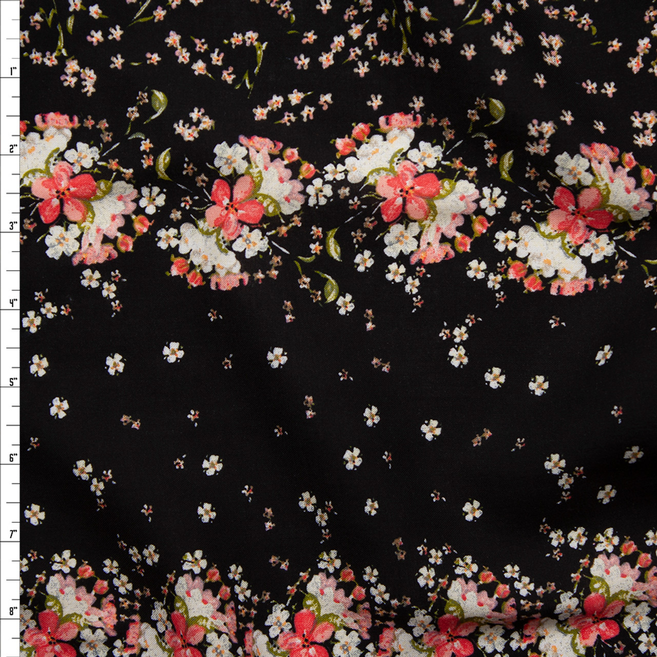 Cali Fabrics Pink and Ivory Floral Border Print Rayon Challis Fabric by ...