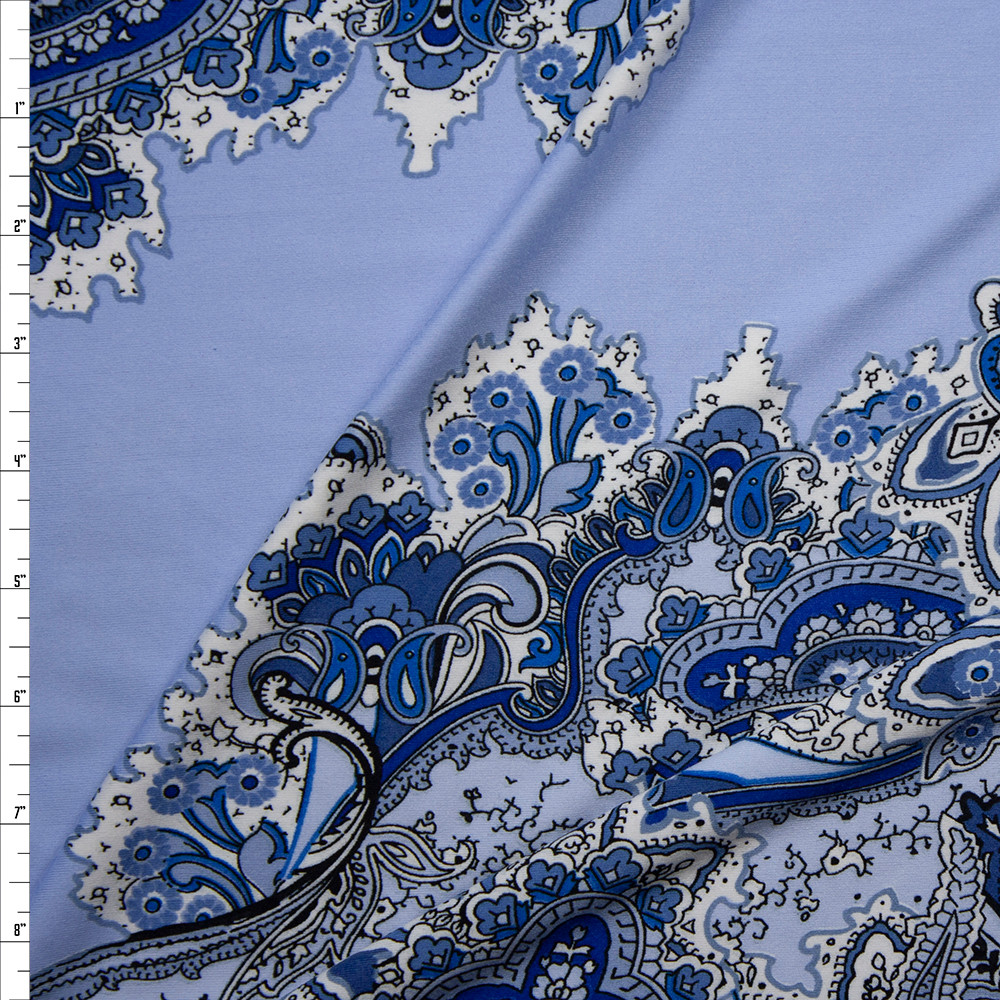 Cali Fabrics Blue and White Paisley Diagonal on Light Blue Poly