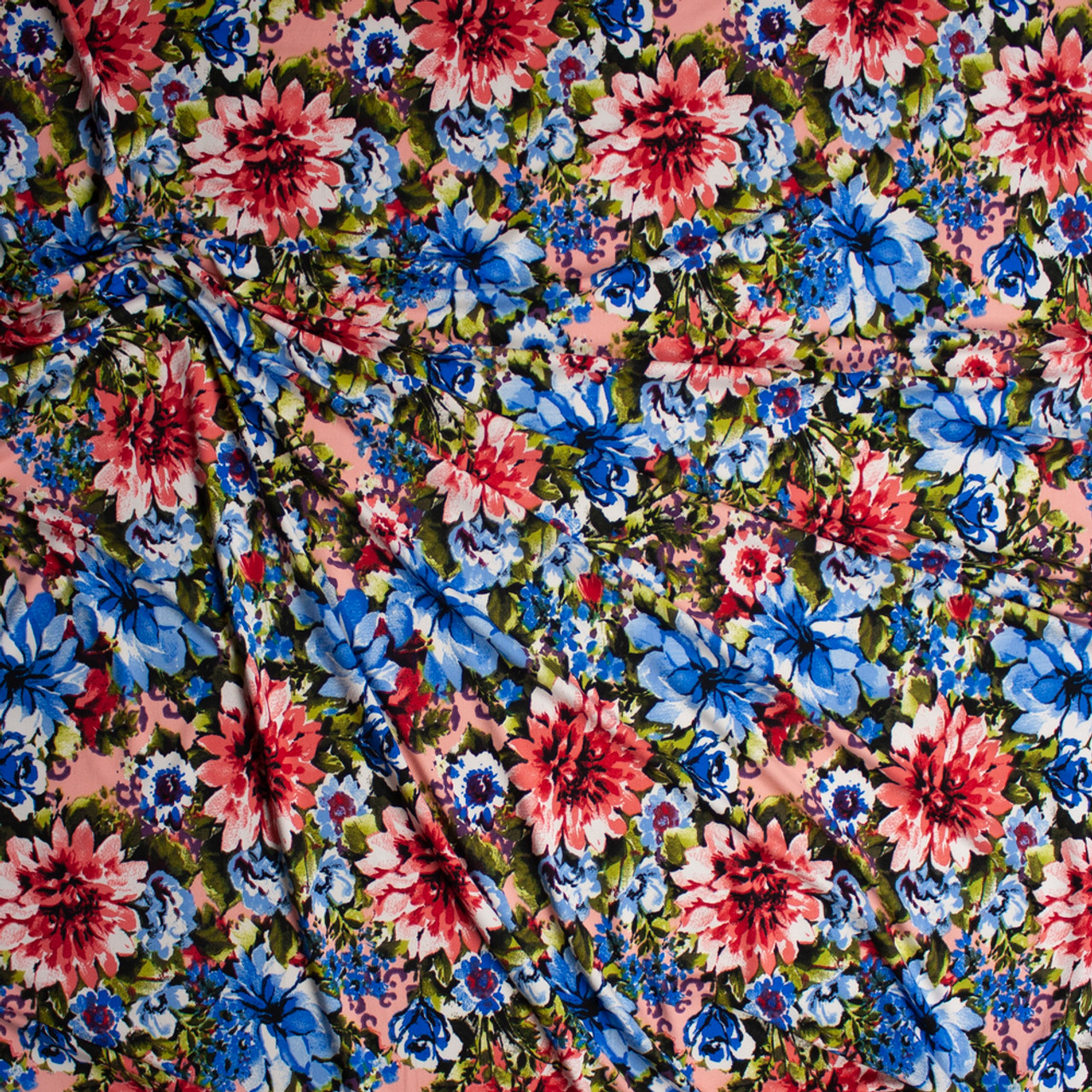 Cali Fabrics Pink, Blue, and Green Floral on Blush Double Brushed Poly ...