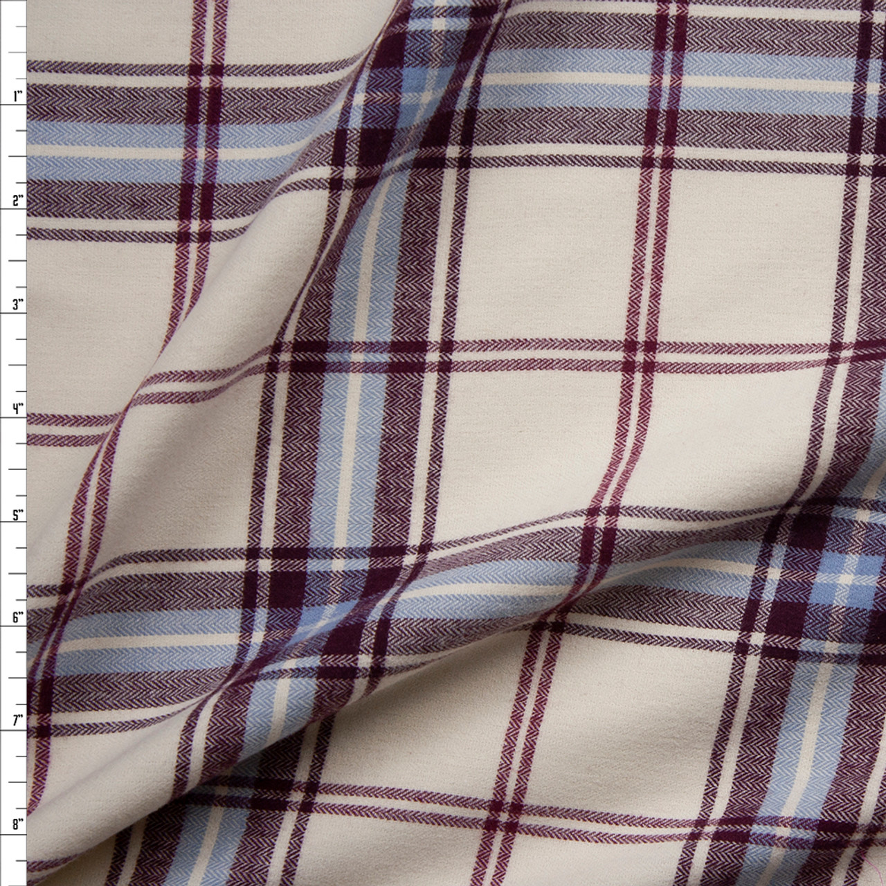 Cali Fabrics Red, White, Grey, and Blue Plaid Cotton Flannel