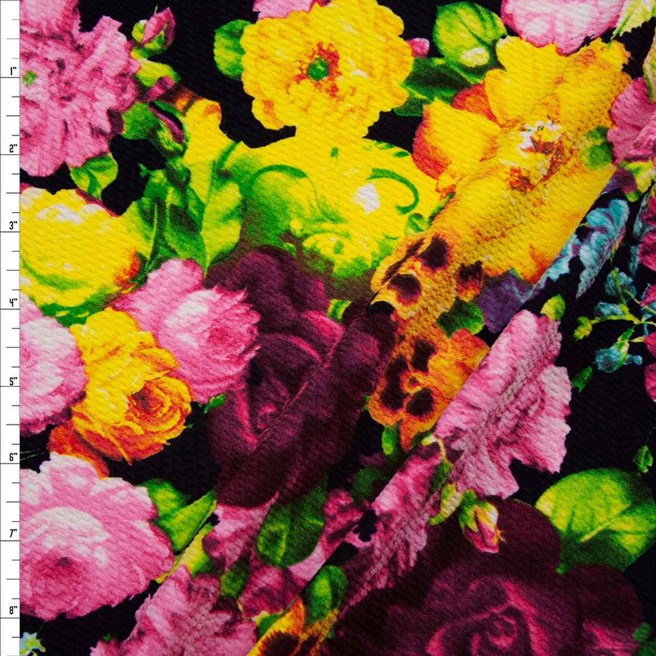 Cali Fabrics Vibrant Floral on Black Bullet Textured Liverpool Print ...