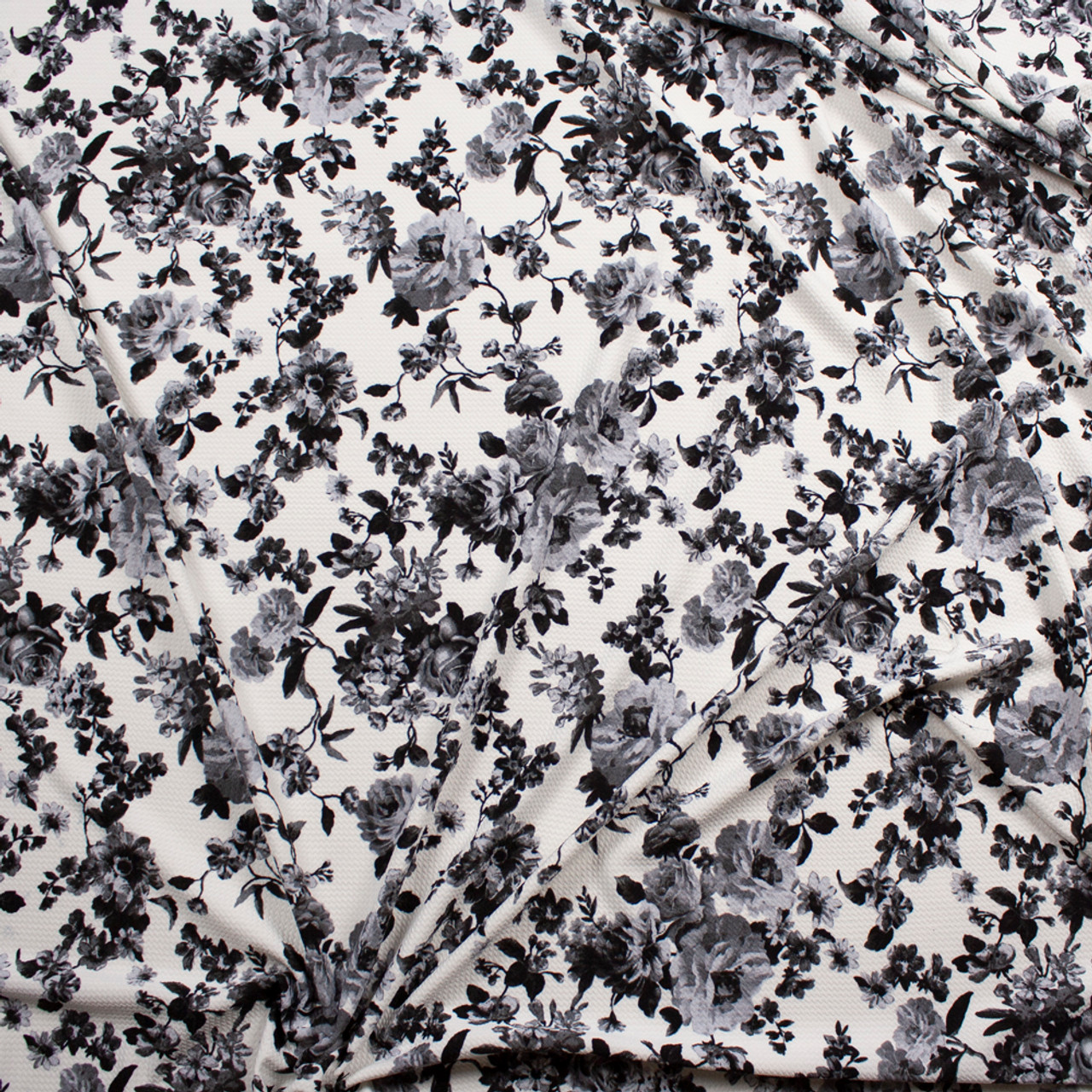 Cali Fabrics Grey Floral on Offwhite Bullet Textured Liverpool Print ...