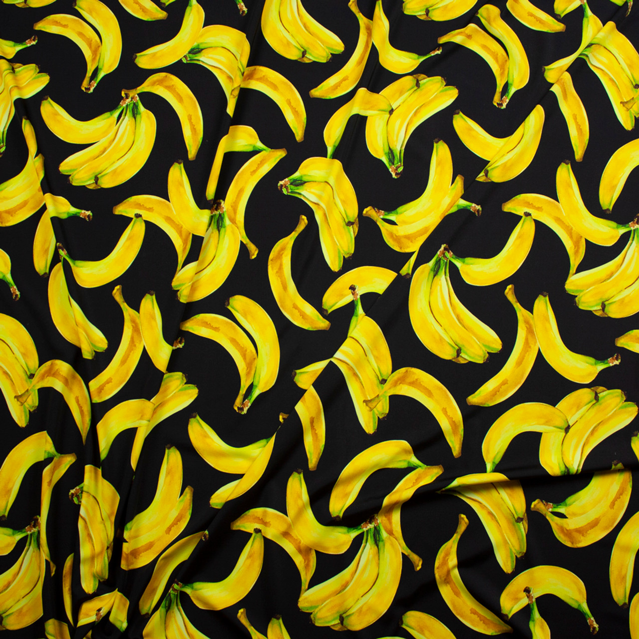 Cali Fabrics Bananas on Black Premium Nylon/Spandex Fabric by the Yard