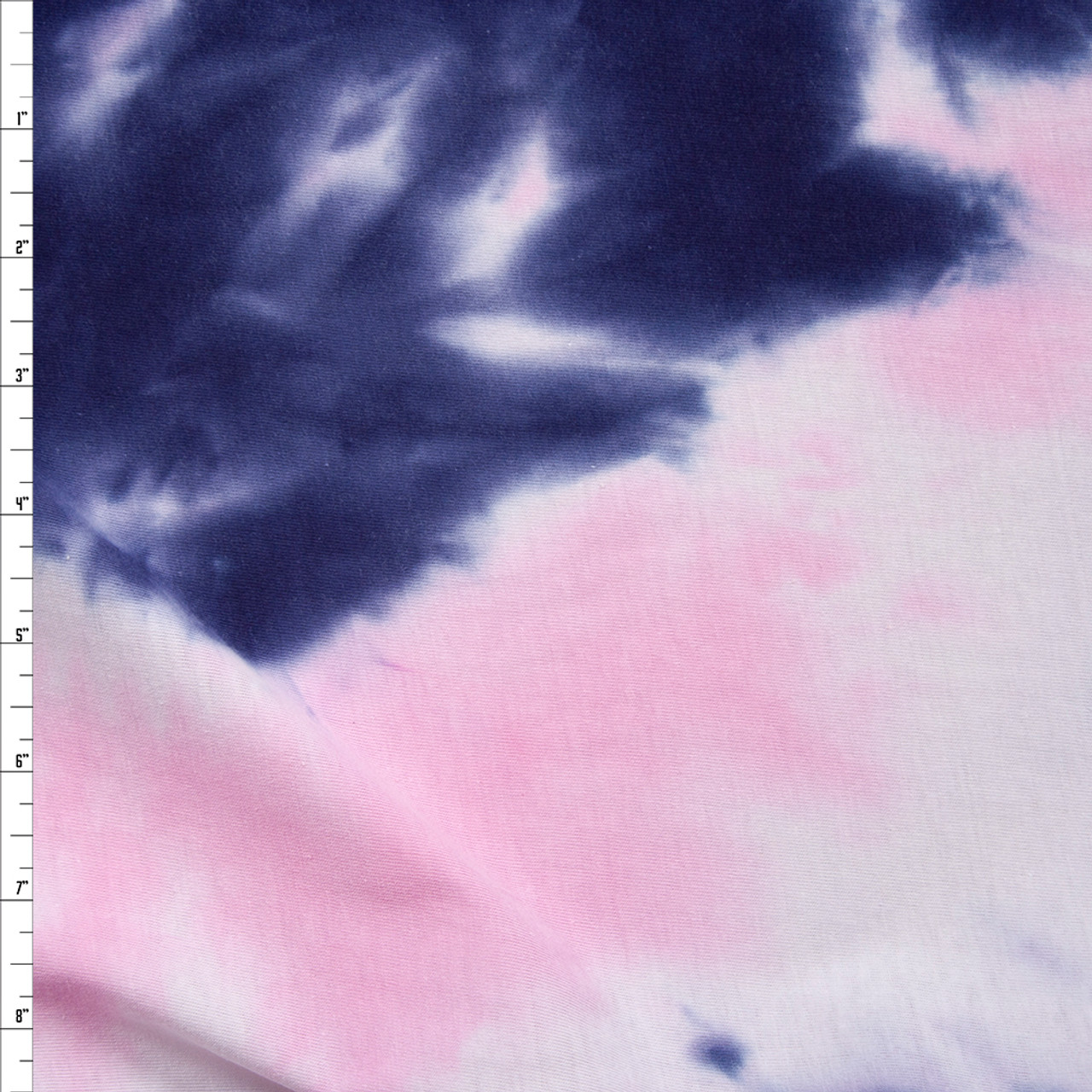 Cali Fabrics Pink, Navy, and White Tie Dye Cotton Jersey Fabric by the Yard