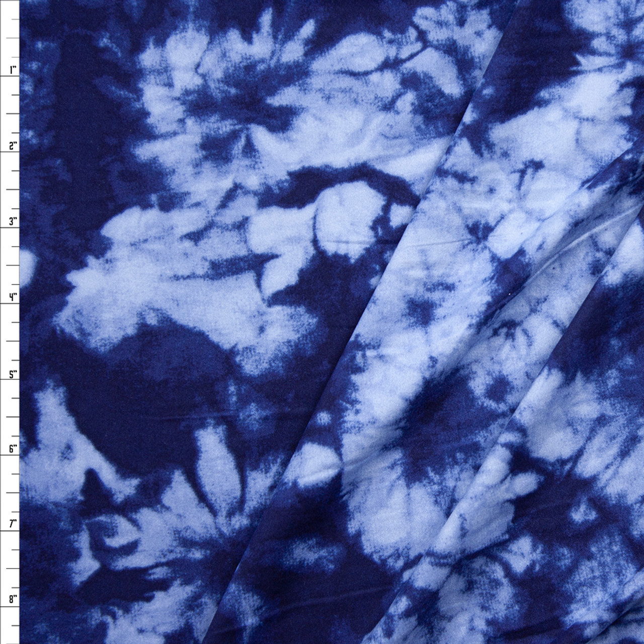 Cali Fabrics Navy and Light Blue Tie Dye Double Brushed Poly/Spandex ...