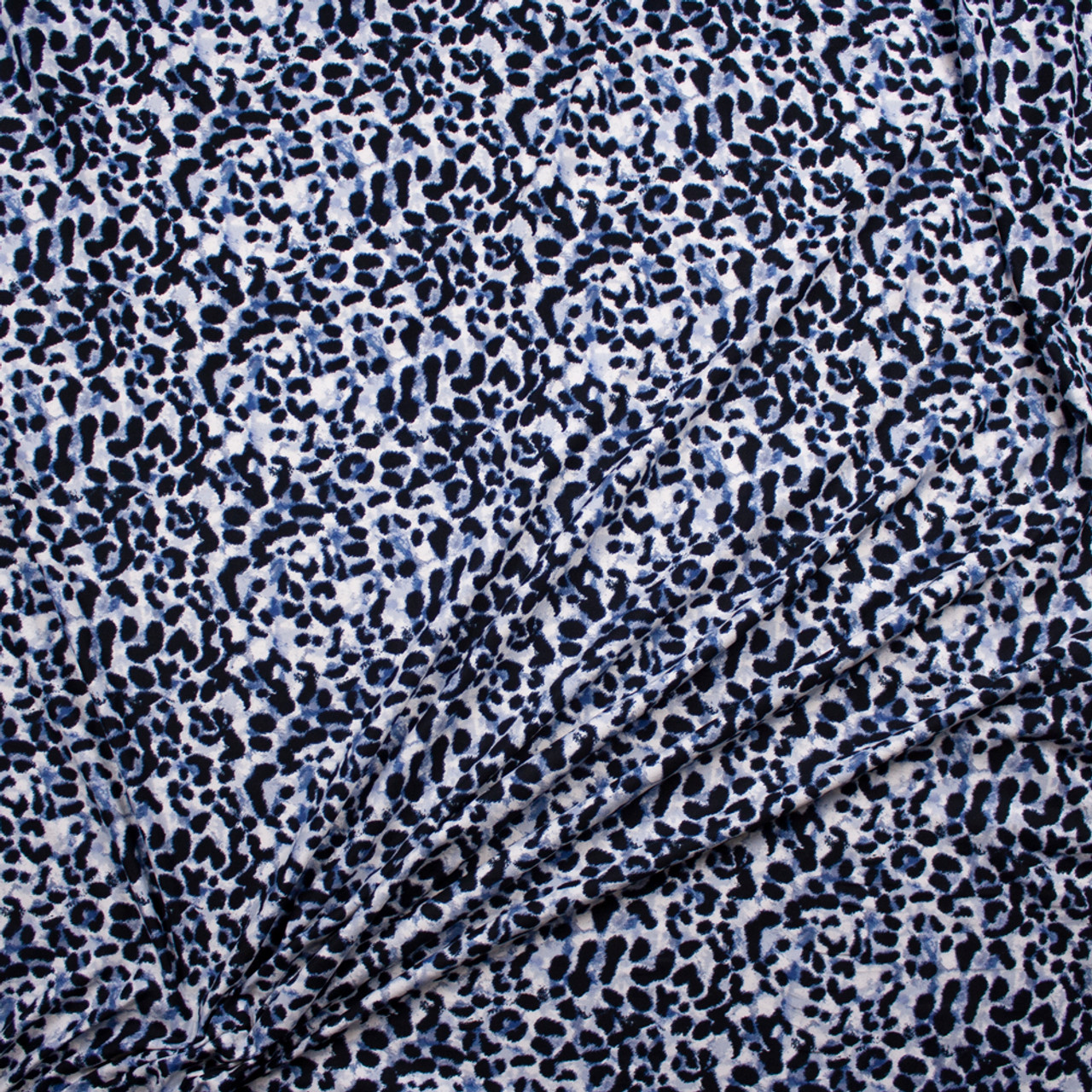 Cali Fabrics Black, Blue, and White Leopard Print Double Brushed Poly ...